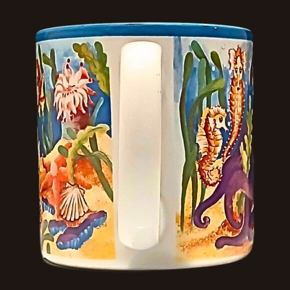 Coffee Mug White Multi Art Aquatic Ocean Life Fish Sea Animal Colorful Cup - Picture 3 of 7